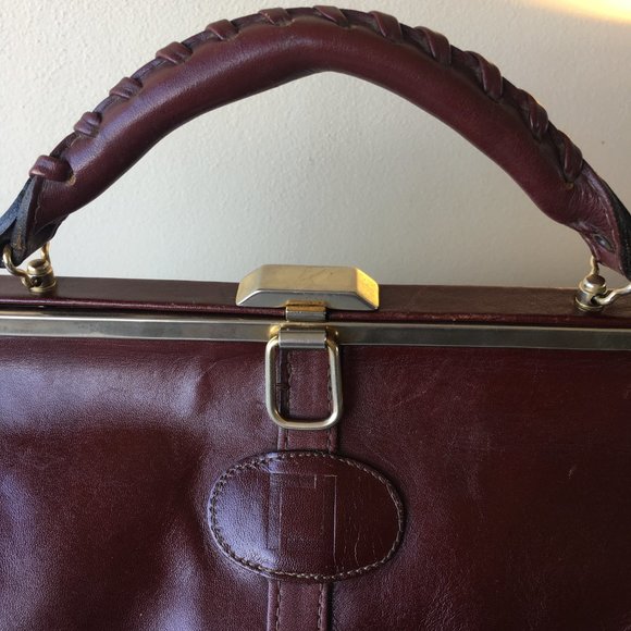 ✨SOLD✨ Vintage Hand Bag 1980's brown/dark red Leather - Picture 4 of 13